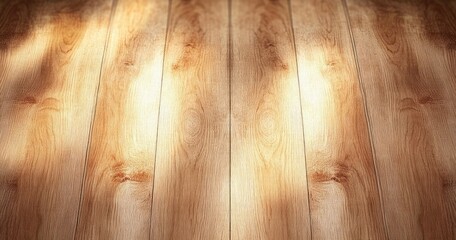 Close-up view of wooden floor with natural sunlight casting soft shadows creating warm and inviting atmosphere