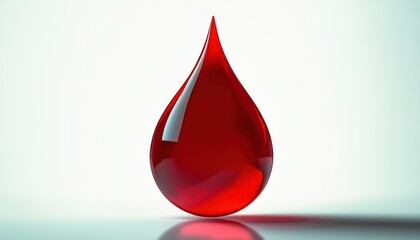 Fototapeta premium Single large shiny drop of red liquid casting a soft shadow on a smooth light background
