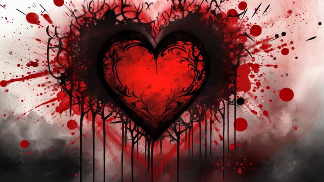 Crimson Heart: A visceral artistic expression, a solitary red heart at the center, its core radiant and surrounded by a web of dark intricacies.