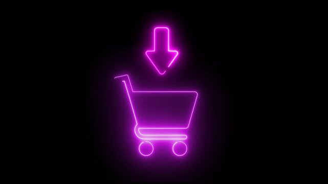 	
Icon of a shopping cart with an animated arrow in neon light.