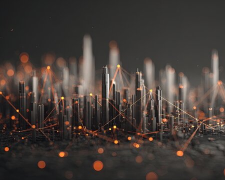Futuristic Abstract Cityscape With Orange Lights - Powered by Adobe