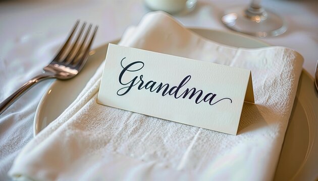Elegant Place Setting for Grandma with Calligraphy and Linen Napkin