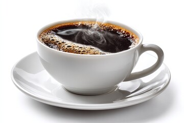 White Coffee Cup With Steam On White Background