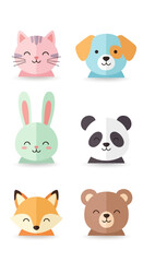 Fototapeta premium Adorable Cartoon Animals Cute Cat, Dog, Rabbit, Panda, Fox, and Bear - Friendly Pet Characters