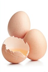 Three Eggs With Cracked Shell On White Background