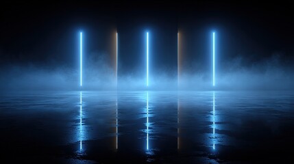 Neon Light Effect Reflections On Wet Floor