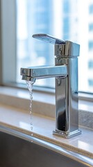 Leaking Chrome Faucet With Water Droplets