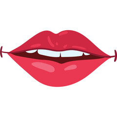 Vibrant Red Full Lips Open Showing White Teeth and Glossy Sheen Against Transparent Background Perfect for Beauty and Cosmetic Concepts