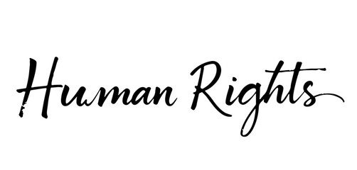 Handwritten inscription “Human Rights” in black ink calligraphy, transparent background