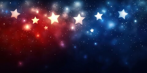 glowing stars of various sizes in a cosmic background transitioning from warm red tones to cool blue shades with a sparkling starry effect