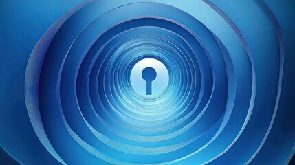 Abstract concentric circles in shades of blue forming a tunnel-like design with a keyhole shape at the center creating a sense of depth and focus