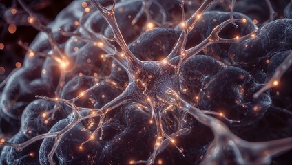 Neural Network Neurons Glowing Synapses in Abstract Brain Biology Scene