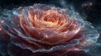 Cosmic Rose With Glassy Petals: Ethereal Space Flower Floating in Cosmic Light