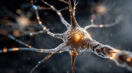 Glowing Neural Network Macro Image: Abstract Neuron Cell With Dendrites and Synapses