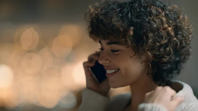 Medium shot of a caller interacting with a natural language IVR capturing responsive voice recognition technology in action.