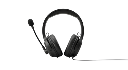 Black headphones with microphone isolated on transparent background