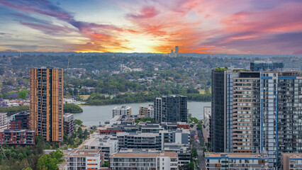Wentworth Point a suburb in western Sydney newly built residential high rise apartments area on Parramatta River Sydney NSW Australia