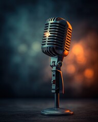 Vintage Microphone Under Spotlight