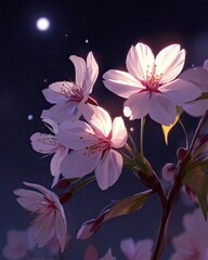 Night Blooming Cherry Blossoms Under Moonlight