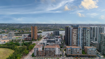 Naklejka premium Wentworth Point a suburb in western Sydney newly built residential high rise apartments area on Parramatta River Sydney NSW Australia