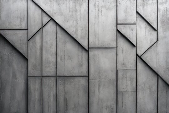 modern gray concrete wall with geometric rectangular and triangular patterns creating abstract architectural texture - Powered by Adobe