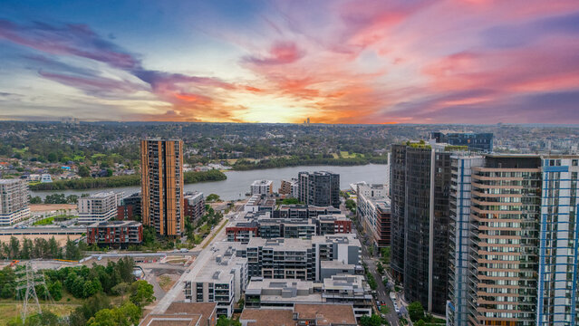 Wentworth Point a suburb in western Sydney newly built residential high rise apartments area on Parramatta River Sydney NSW Australia