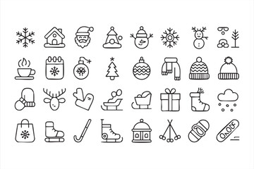 Minimalist Christmas and winter symbols in clean line art vector design
