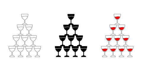 front view champagne tower icon set