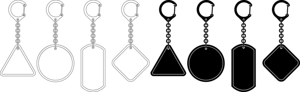 outline silhouette Keychain or keyring icon set