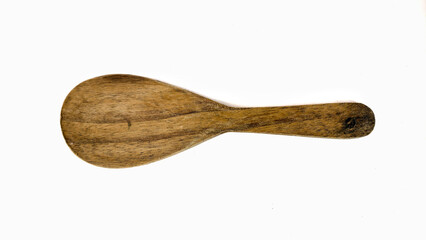 top view of a wooden rice paddle or rice spoon or 