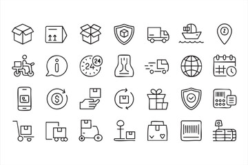 Vector collection of transport and courier icons for supply chain management