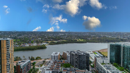 Wentworth Point a suburb in western Sydney newly built residential high rise apartments area on Parramatta River Sydney NSW Australia