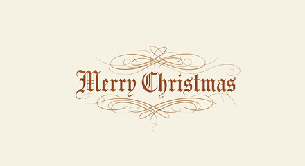 Obraz premium Elegant merry christmas greeting with ornate vintage calligraphy and decorative flourishes on a soft cream background
