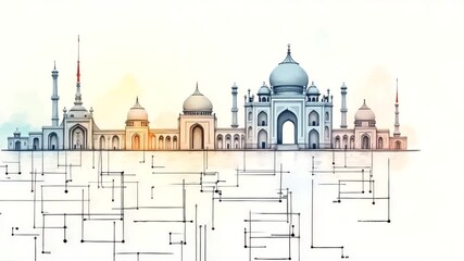 A professional watercolor illustration depicting historical data themes, incorporating hierarchy of importance to create a visually appealing information flow.