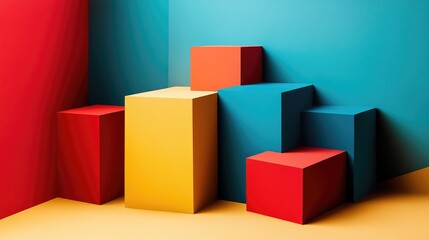 Obraz premium A stack of red, yellow, and blue cubes