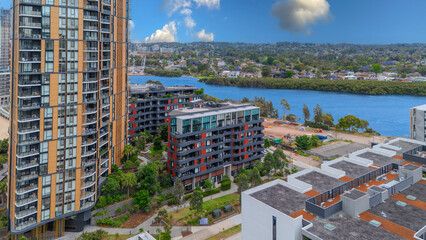 Wentworth Point a suburb in western Sydney newly built residential high rise apartments area on Parramatta River Sydney NSW Australia