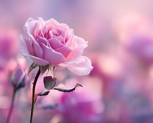Delicate Pink Rose With Dew Drops