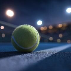 Tennis Ball On Court At Night