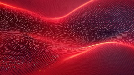 Abstract red digital wave with glowing dotted grid pattern creating smooth flowing curved surfaces