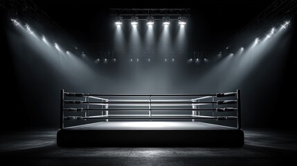 Empty Boxing Ring Under Dramatic Lighting