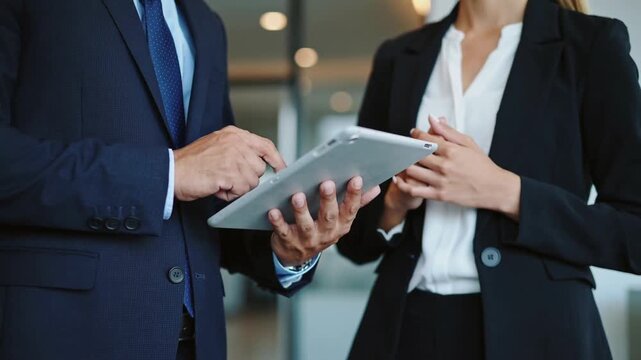 Business professionals discussing ideas and strategies in a modern office setting