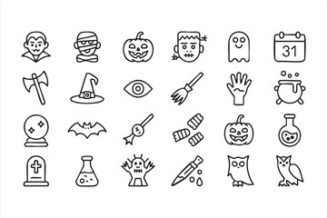 Vector collection of Halloween and horror icons for party and seasonal design