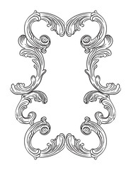 Vertical vector engraved frame baroque scroll design element