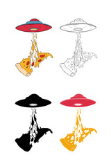 UFO and pizza abduction in four styles