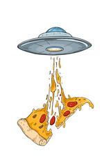 UFO abducting slice of hot pizza