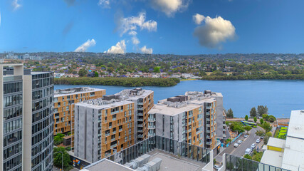 Wentworth Point a suburb in western Sydney newly built residential high rise apartments area on Parramatta River Sydney NSW Australia