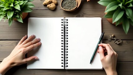 An elegantly arranged open notebook displaying an ESG roadmap, surrounded by eco-friendly items, encouraging a sense of sustainability and copy space.
