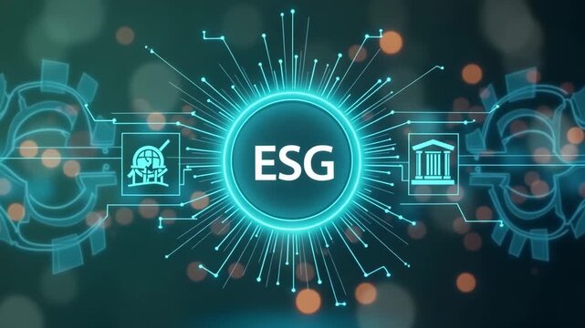 A conceptual image of ESG in supply chain management, highlighting sustainability and efficiency, designed with leading lines to direct focus towards key elements while providing copy space.