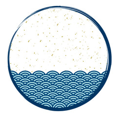 青海波と金箔の筆タッチラインのサークルフレーム/紺