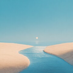 Pastel Beach River Sunset Landscape